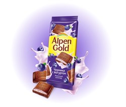 Шоколад молочный ALPEN GOLD с чернично-йогуртовой начинкой 85 г - фото 13614