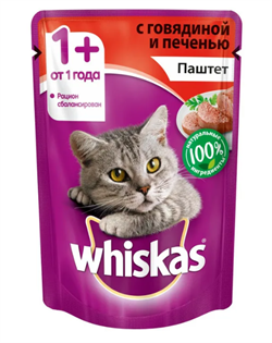 Корм влажный Whiskas паштет с говядиной и печенью паштет 75г - фото 13625