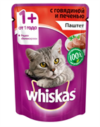 Корм влажный Whiskas паштет с говядиной и печенью паштет 75г